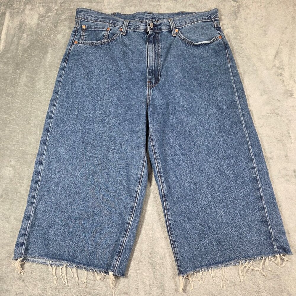 Levis 478 Premium Jean Shorts Mens 38 Blue Baggy Capri Skater HipHop Big E Denim
